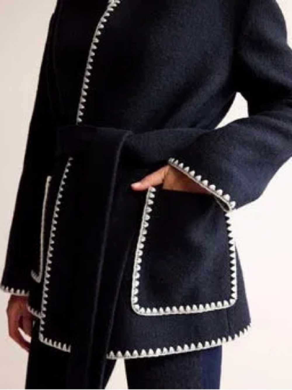 Boden Belted Short Wrap Coat Stitched size Medium
